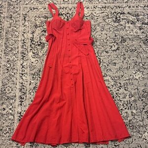 Elegant Vintage Italian Wine-Red Button-Down Dress